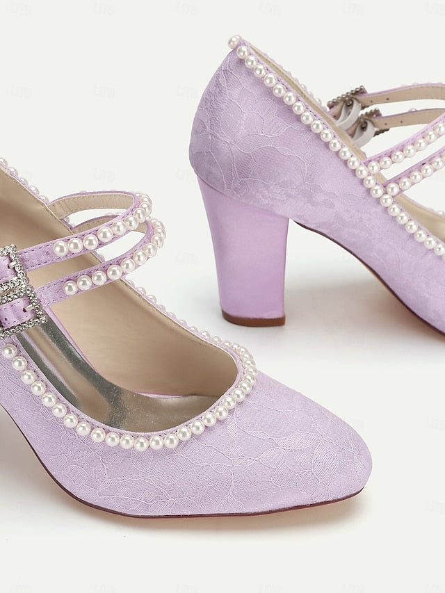 Lace Pearl Jane Women's Embellished - Purple Mary Heels