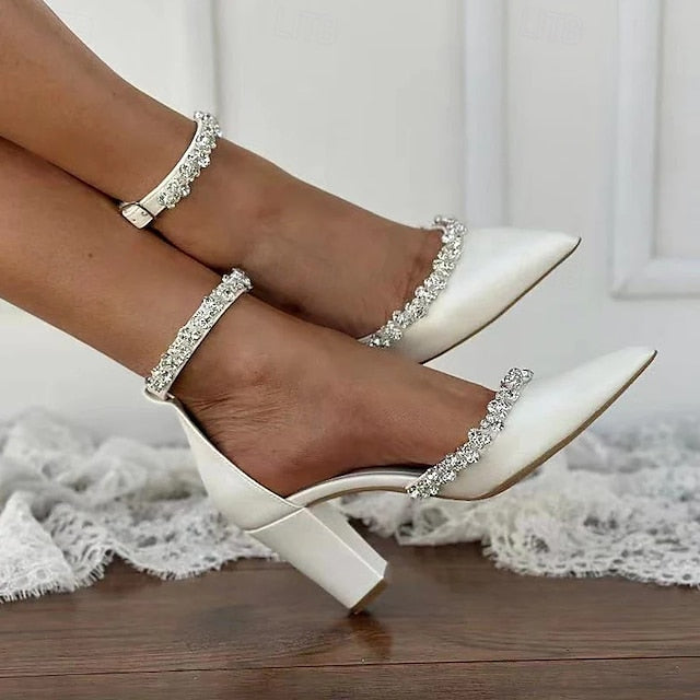 White with Toe Shoes Women's Wedding – Heel Block Pointed