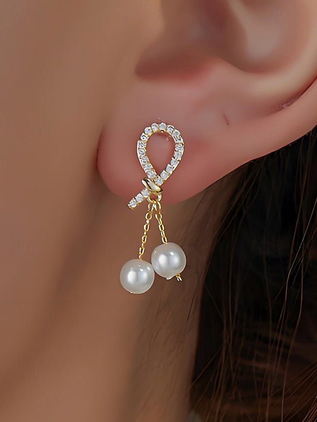 teardrop Women's rhinestone with earrings pearl imitation