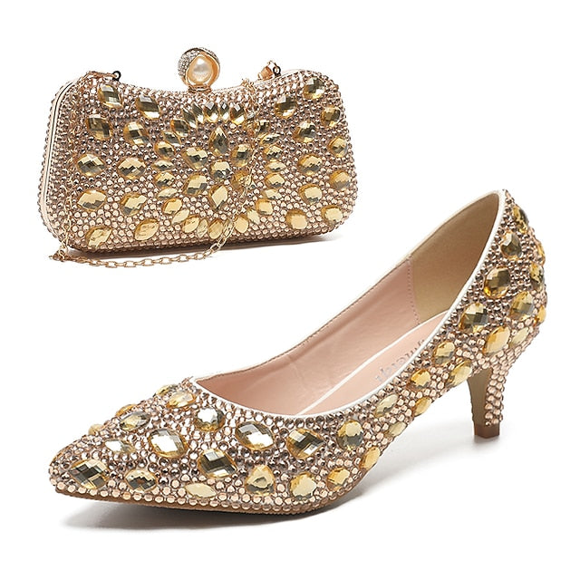 Heel Kitten Women's Crystal-Embellished Shoes Matching and