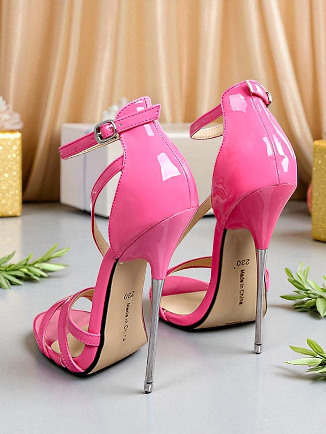 - Sandals Women's Red PU Stiletto High Strappy Heels Patent