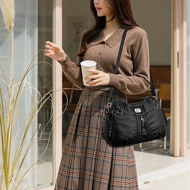 Boston Leder Handtasche Schultertasche Damen Hobo PU