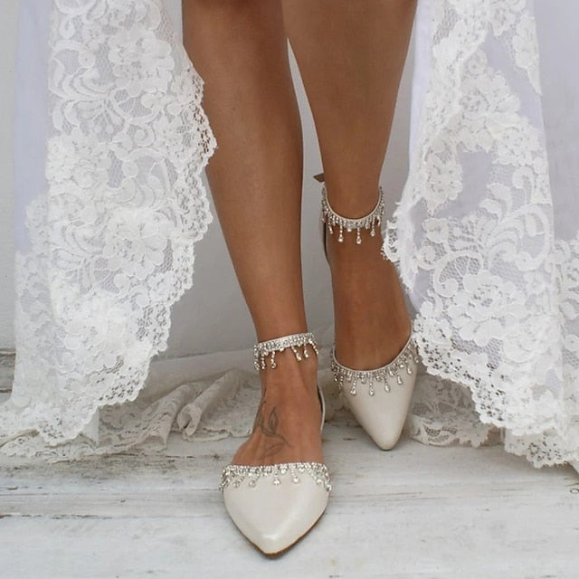 – White Bridal Shoes Flats with Wedding Elegant Women's