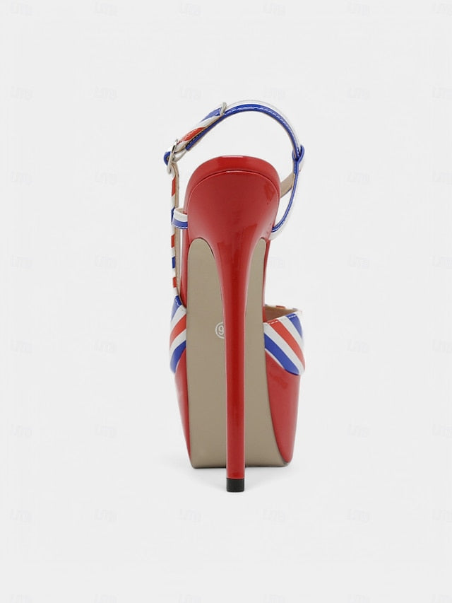 White Platform Red and Striped Blue Stiletto Heels Women's