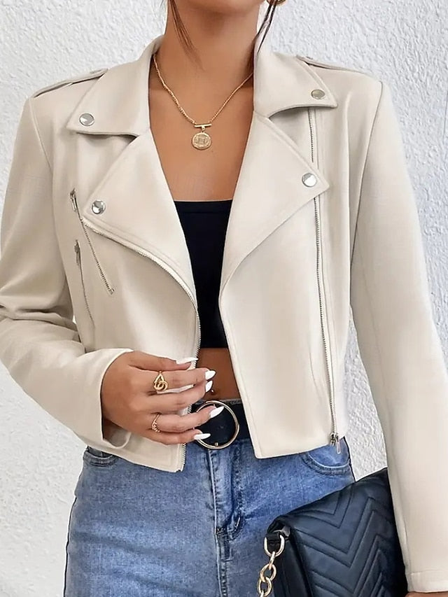 Comfortable Jacket Faux Pocket Women's Leather Zipper