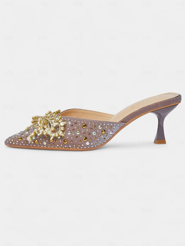 Slip-On Pointed Rhinestone Mules - Glitter Toe Women's