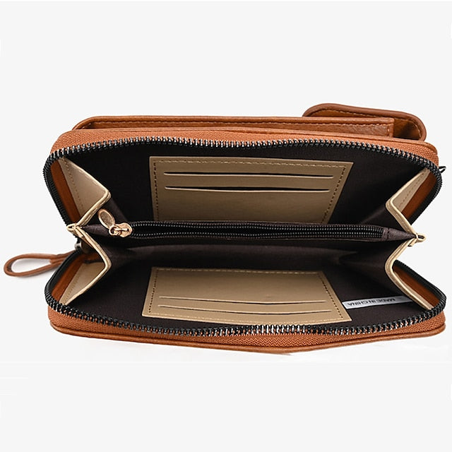Portefeuille à fermeture éclair vintage en similicuir pour femme