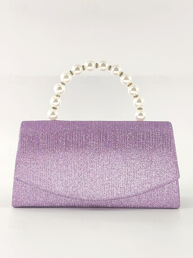 with Bag Clutch – Women's Pearl Glitter Handle Purple