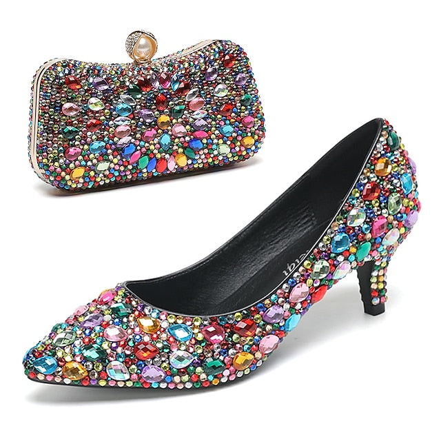 Heel Kitten Women's Crystal-Embellished Shoes Matching and