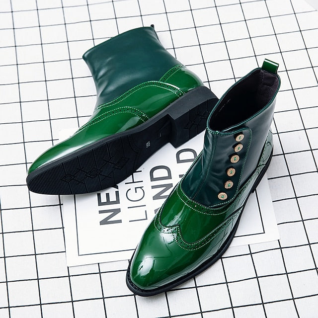 Wingtip Leather Button Vintage Stylish Green Boots - Men's