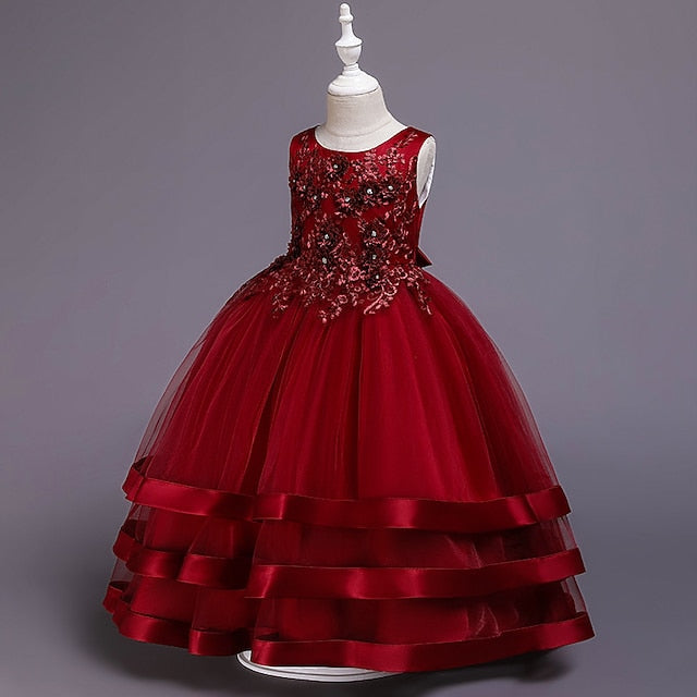 Wedding Girls' Colored Solid Sleeveless Party Kids Dress