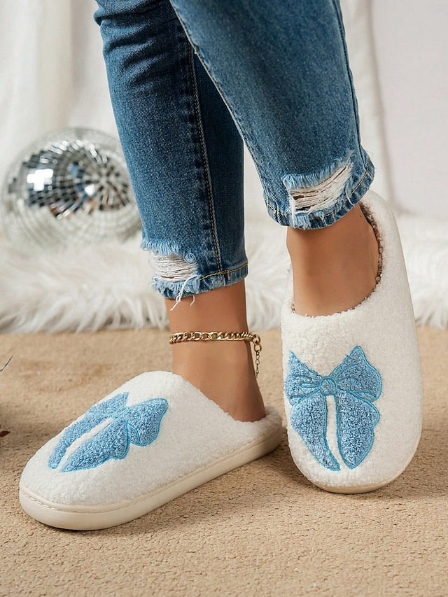 Women's with Soft Slippers and - Bowknot Design Red White