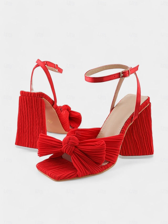 Block Knot Textured Sandals Detail and Rose Gold Heel with