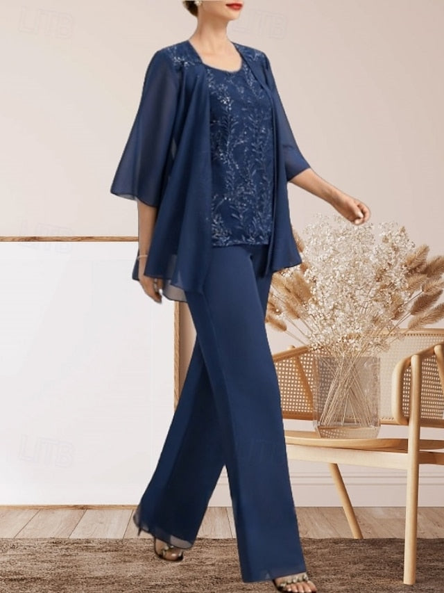 the Mother Guest of Wedding Pantsuit Dress Bride Elegant Piece 3
