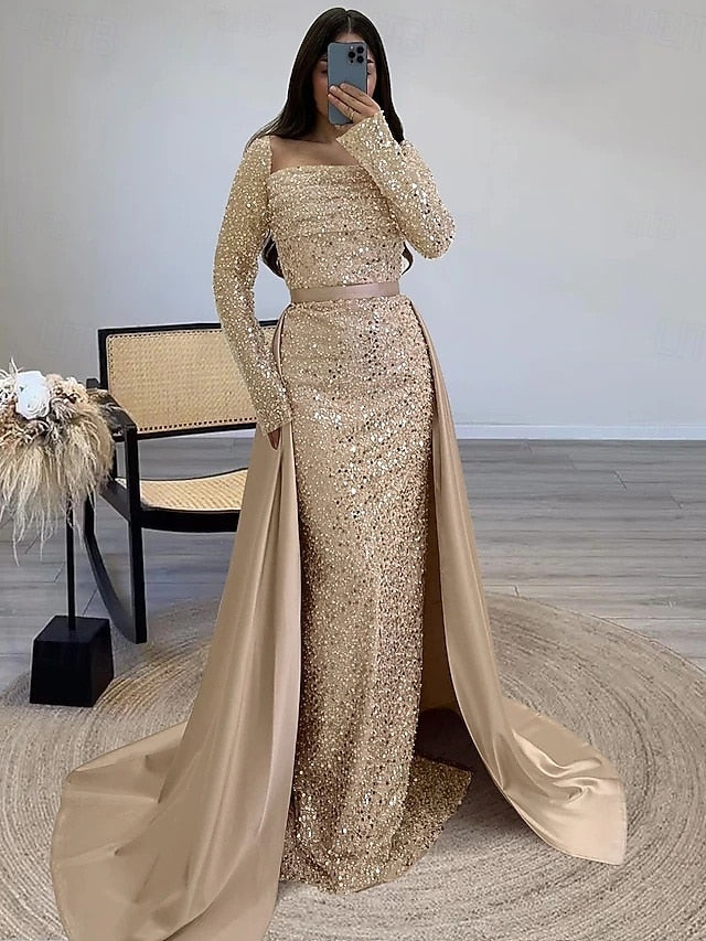 Dress Evening Sequin A-Line Gown Elegant Guest Formal Wedding