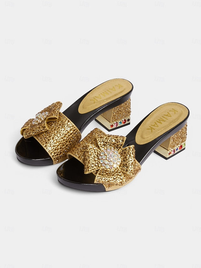 Heel High Clutch with Sandals Matching Bow Sparkling Rhinestone