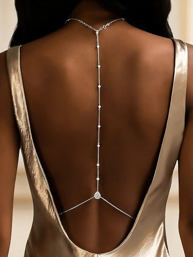 Drop Pearl Crystal and Women's Delicate Chain Back Body