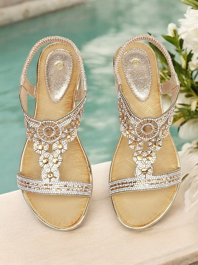 – T-Strap Elegant Embellished Sandals Women's Rhinestone