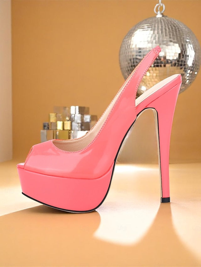 Orange Patent Women's PU Platform Leather Stiletto Heels
