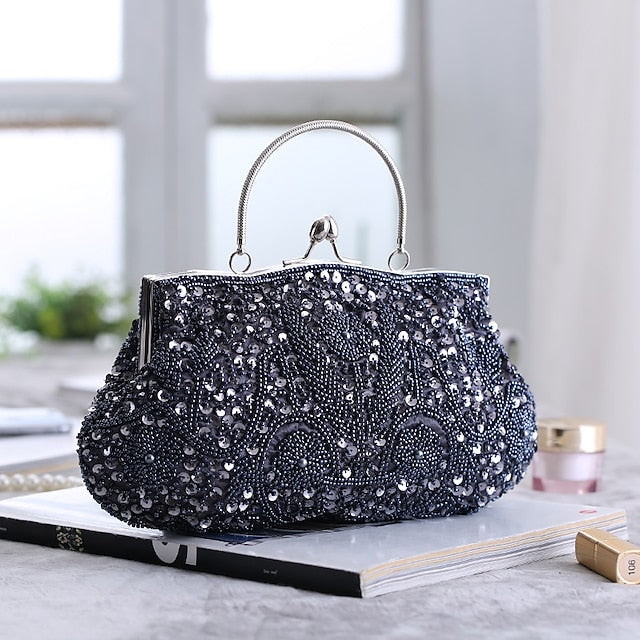 Vintage White Evening Beaded – Purse Women's Clutch