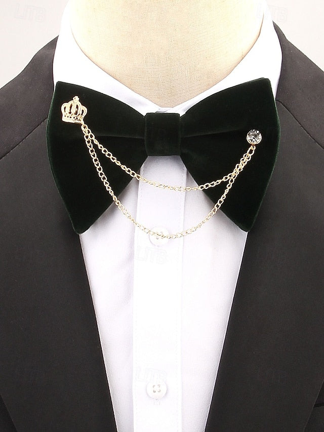 Detail Tie Velvet Men's – Bow and with Crown Chain