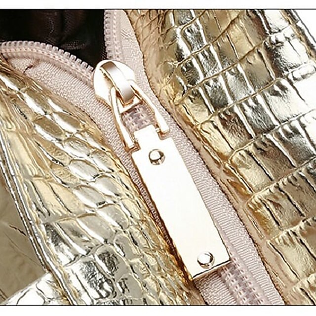 Tasche Faux Große Tote Geprägte Damen Kroko Silber | Kapazität
