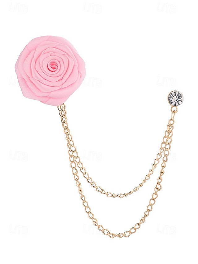 Chain – Lapel Red Men's Rose Pin with Gold Elegant
