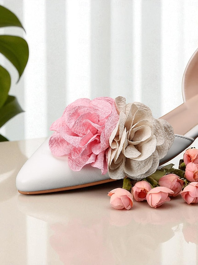 and Flower Wedding Women's Beige with White Flats Pink