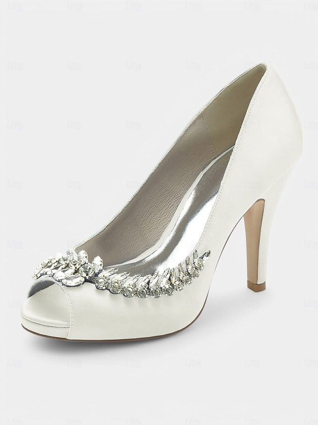 with Crystal Blue Embellishment Luxury Satin Peep-Toe Heels –