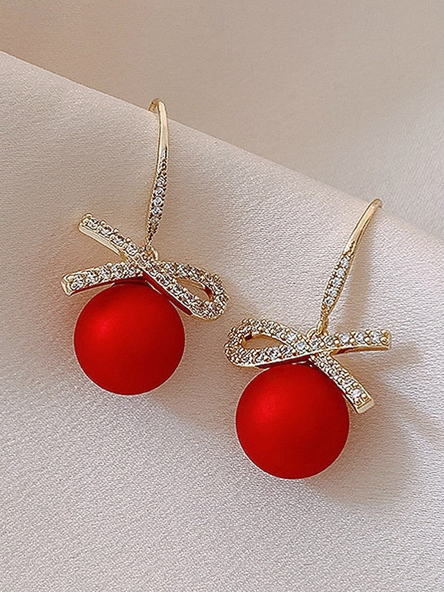 Christmas Rhinestone Pearl Bow Earrings and with Women's