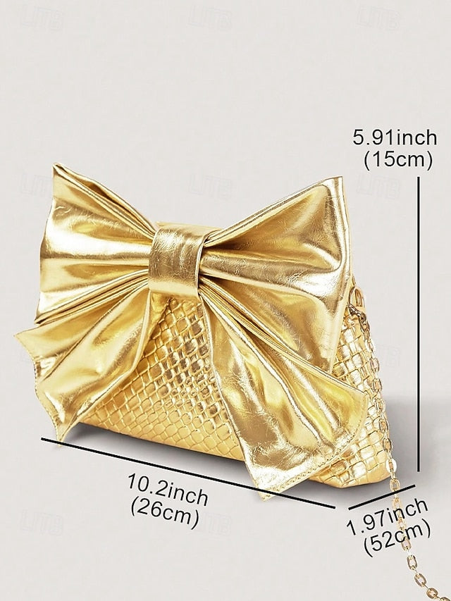 Faux Leather Oversized Clutch Women's with Gold Bow Bag