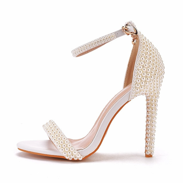 Wedding Heel Shoes Elegant Women's Pearl-Embellished High