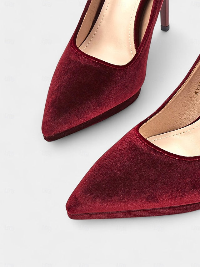 with Pumps Velvet Stiletto Burgundy Women's Heel and