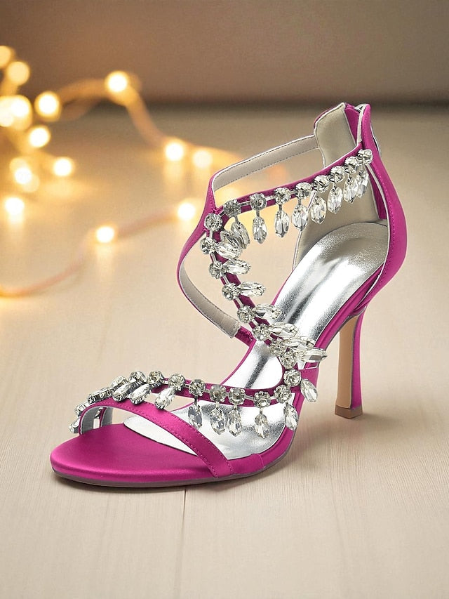 High Women's with Strappy Sandals Rhinestone White Heel