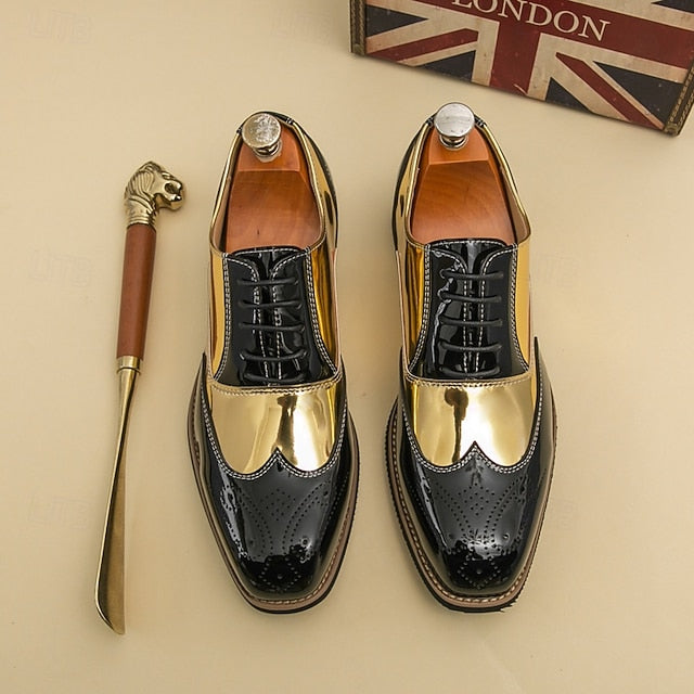 and Leather Gold Oxford Black Men's Patent with Shoes