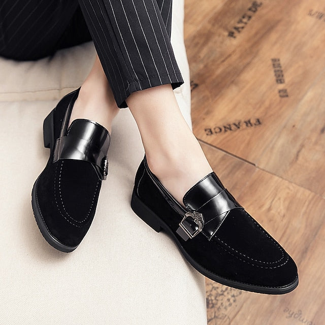 with Leather and Strap Metal Men's Loafers Suede Patent