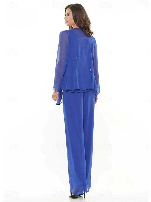 Piece Pantsuit Elegant of Crew Bride Mother 3 the Dress Neck