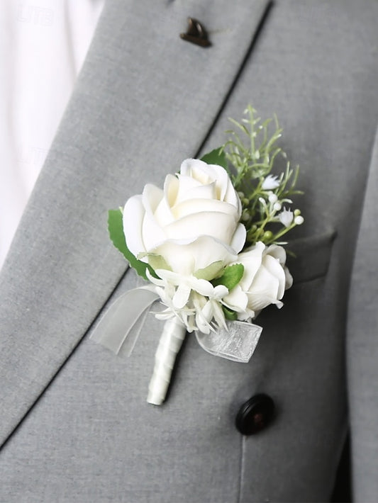 Set Elegant Corsage Wrist Boutonniere Rose – White and