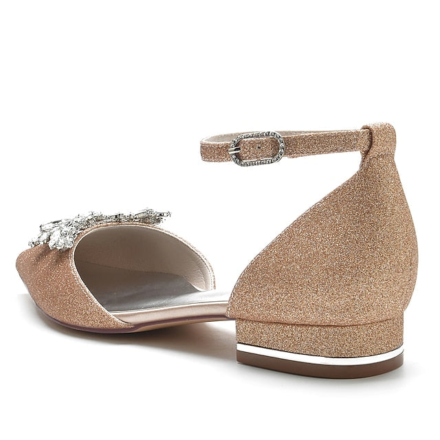 White Design Flats Rhinestone – Satin with Floral Women's