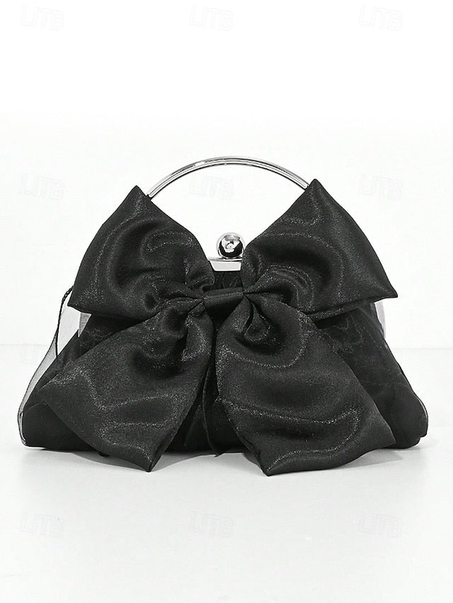 Satin Women's Clutch Evening – Bag Bow Pearl Elegant