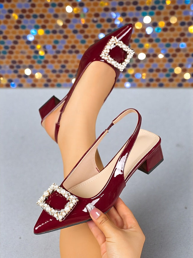 Slingback Women's Leather Patent - Pumps Purple Toe Pointed