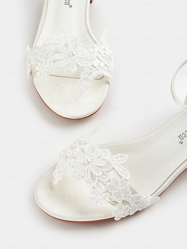 Flat Elegant Sandals Lace Women's – Wedding Bridal White