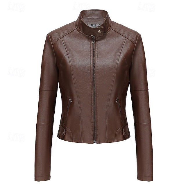 Faux Comfortable Women's Jacket Pocket Zipper Leather
