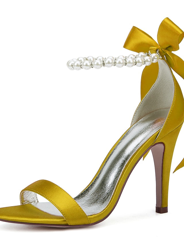 Satin Ankle Strap – Heel Navy Sandals Pearl High Women's