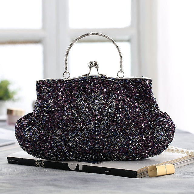 Vintage White Evening Beaded – Purse Women's Clutch