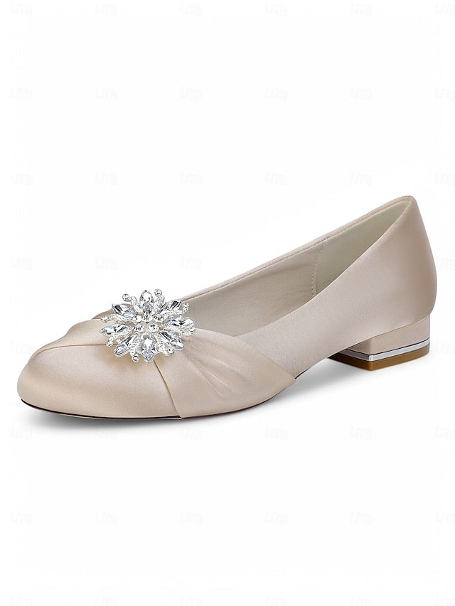 Elegant Crystal Flats White Satin – Wedding Women's