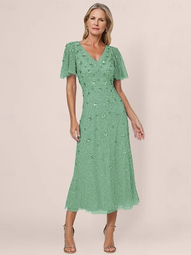 the Dress A-Line Vintage Beaded of Wedding Bride Mother Elegant