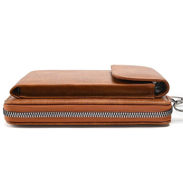 Portefeuille à fermeture éclair vintage en similicuir pour femme