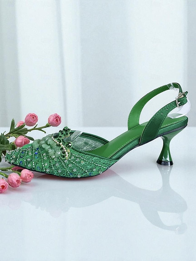 Rhinestone Set Shoes Green Bag - Clutch Heel Women's and