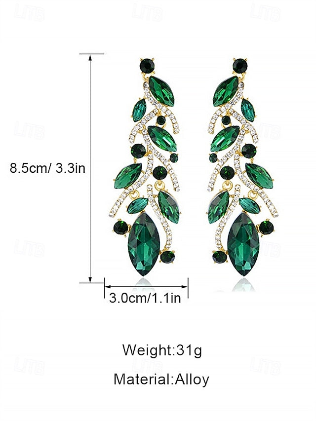 Leaf Design Earrings Women's Gold Elegant Crystal -
